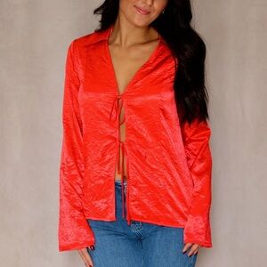 Free People Star Eyes Crinkle Satin Top